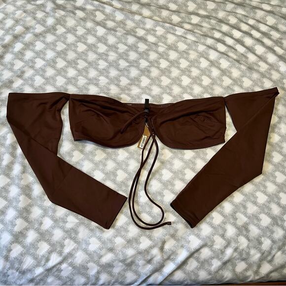 NWT Skims Long Sleeve‎ Bikini Top Only Cocoa 3X Swim Brown - Picture 3 of 5